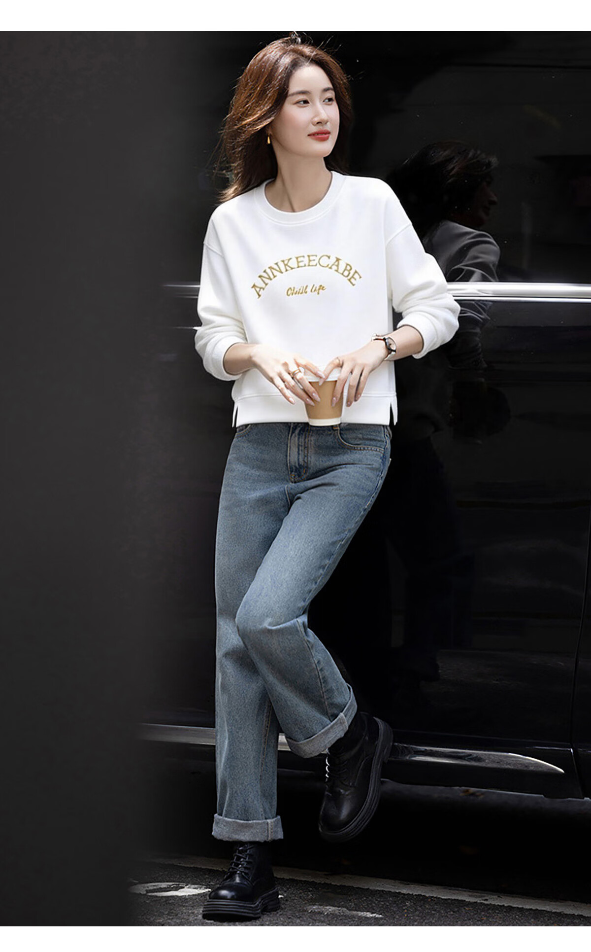 Chushen Crew Neck Printed Sweatshirt Women Lazy Style Casual Long Sleeve Top S143W1004 Light Gray XL 26