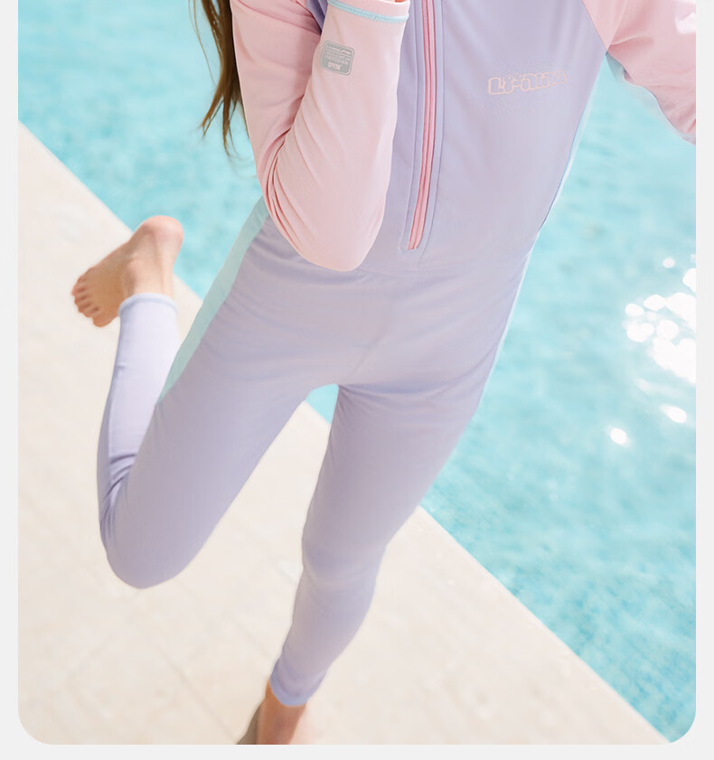 LI-NING Kids Girls Long Sleeve Long Pants Warm Professional One-Piece Surfing Diving Swimming Suit 7191 Purple Size 150 9