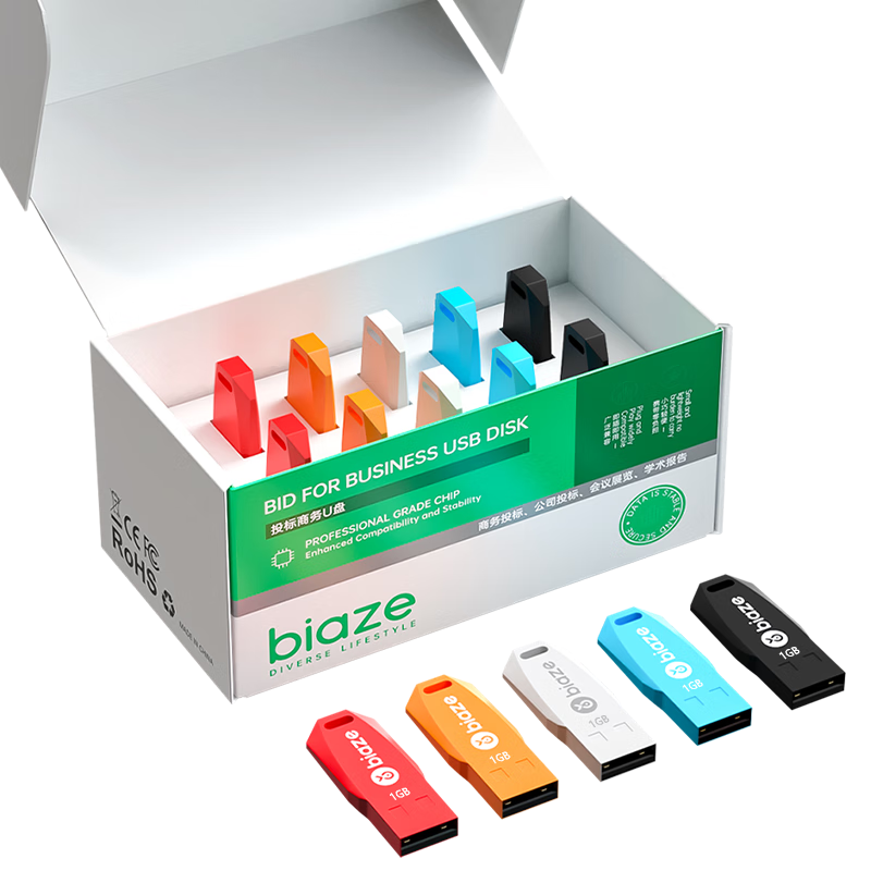 BIAZE Boxed 1GB USB2.0 Bid USB Flash Drive, Eco-Friendly Mini, Professional Bid USB Drive for Company And Enterprise Bidding, Pack of Ten, UP018