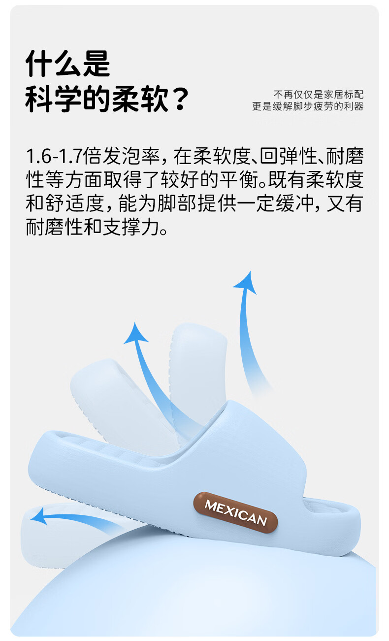 MEXICAN Thick Sole Slippers Men's EVA Home Bathroom Non-Slip Soft Elastic Outdoor Couple Women's Blue Sandals Size 38-39 1