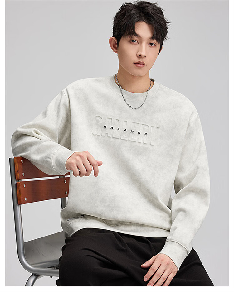 MARK FAIRWHALE Tie-Dye Sweatshirt Men Spring Trendy Brand Crewneck Heavyweight Long Sleeve T-Shirt Base Layer Rock Gray 3XL 2