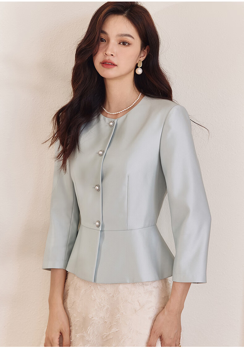 ROEYSHOUSE Women's Light Green Glossy Slim Fit Short Blazer Early Spring Professional Slimming Suit Jacket 09101 M 8