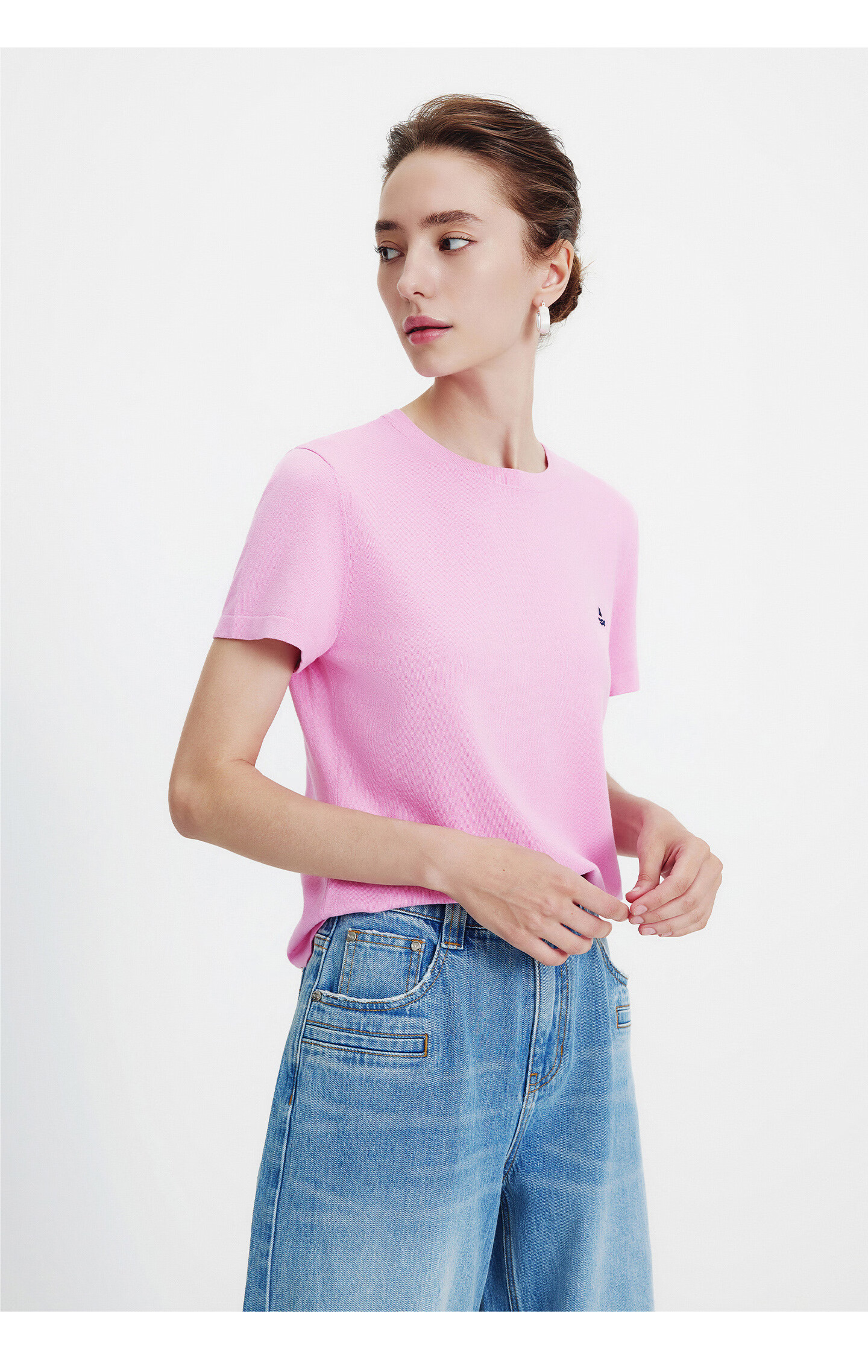 Navigare Small Sailboat Basic Short Sleeve T-Shirt Women 2026 New Round Neck Solid Color Knit Top 2325506507 56