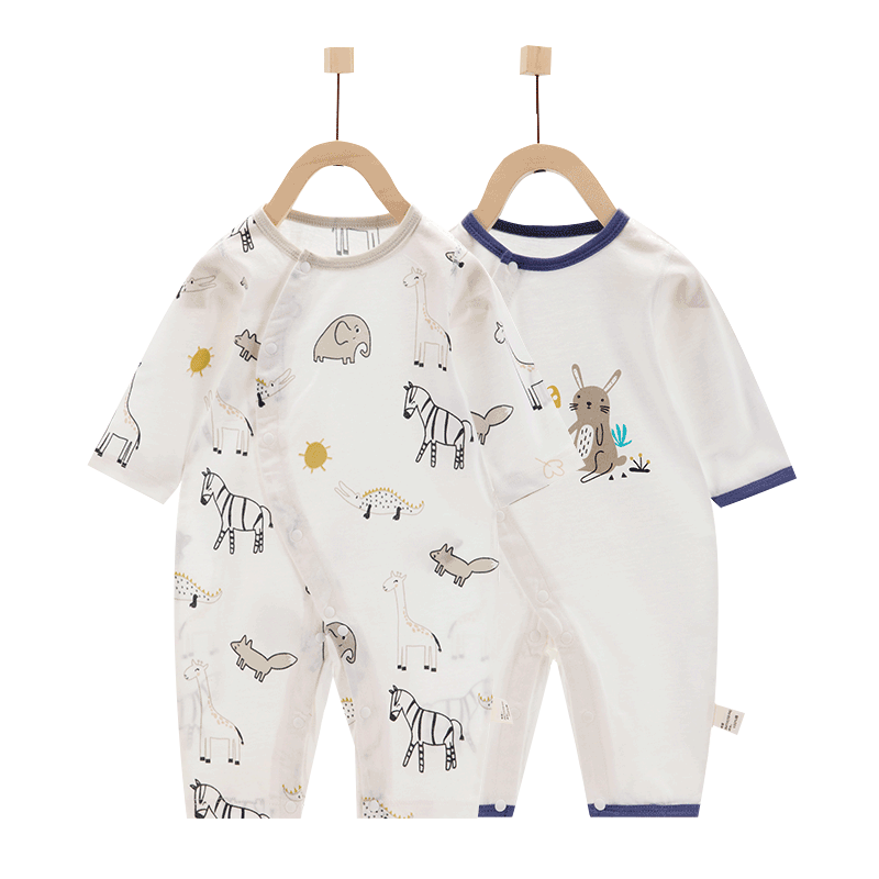 Happy Little Bear Baby Romper 2-Pack Spring Thin Cotton Long Sleeve Lightweight Air Conditioning Suit Unisex Infant Crawling Jumpsuit