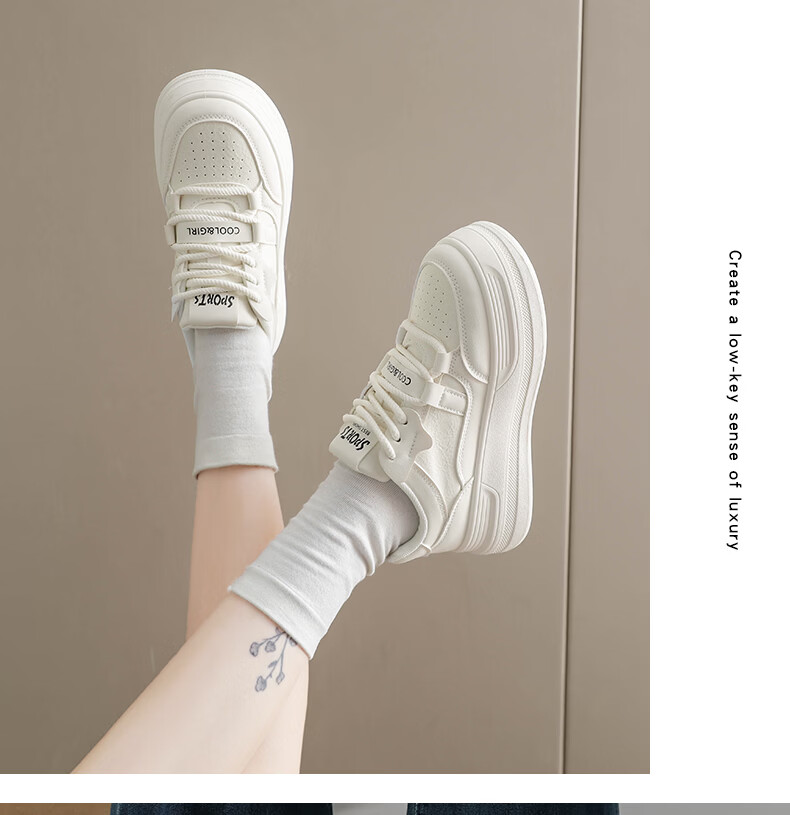 Cartelo Crocodile Women's White Sneakers Spring Fashion Simple Sports Casual Shoes Versatile Skate Shoes Beige 37 18