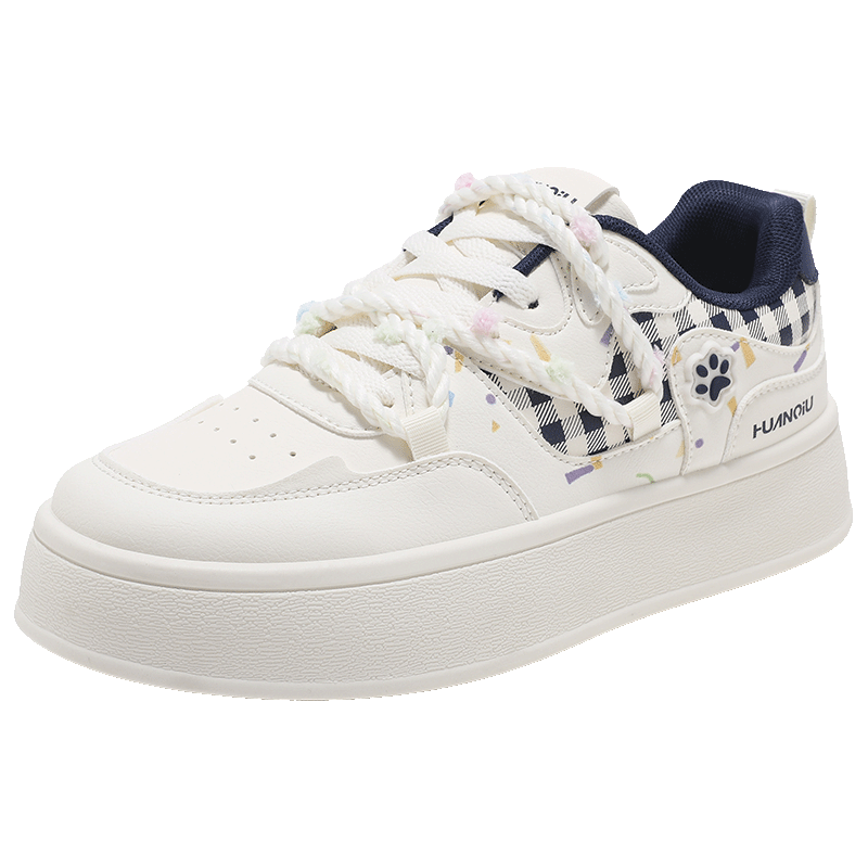 Global New Women's Shoes Artistic Casual Versatile White Sneakers College Style Daily Sneakers XHQ-G1007 Beige Deep Blue Size 39