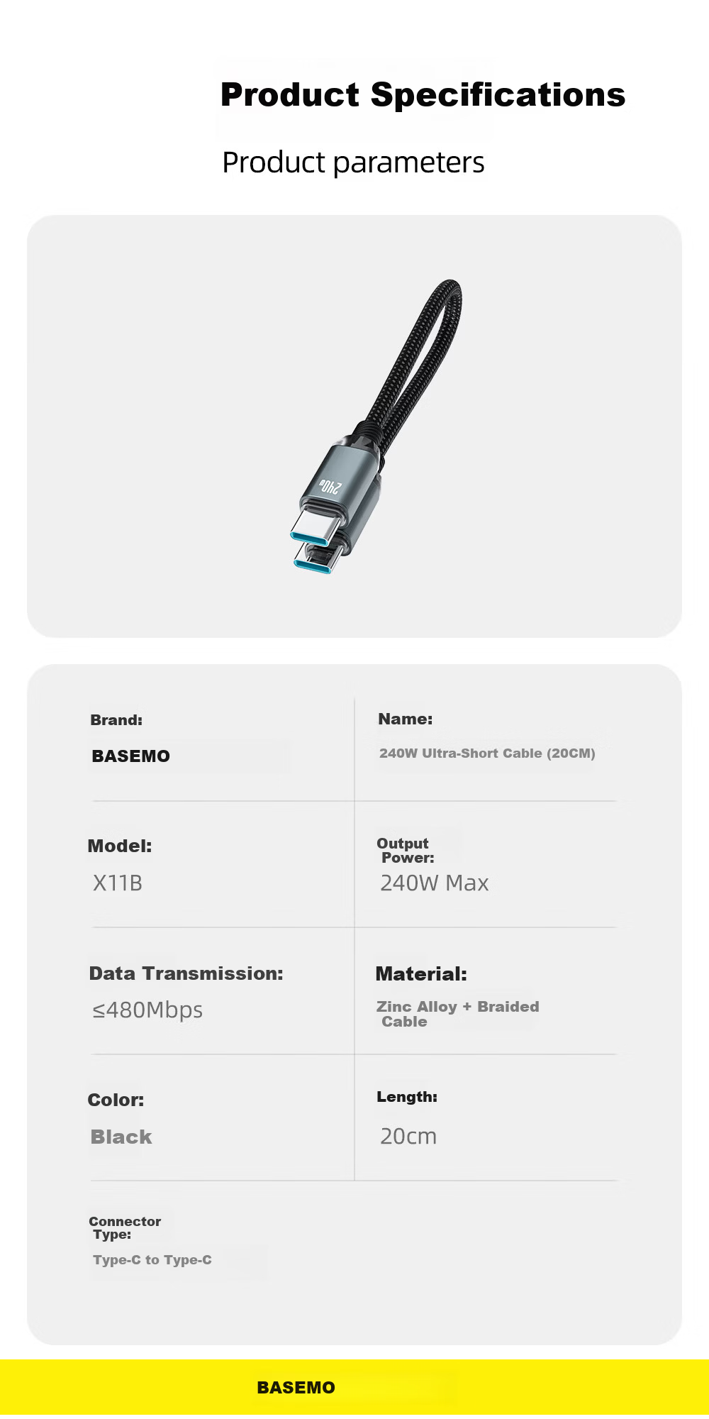 Beimo Magnetic Data Cable, 240W High-Power Fast Charging Cable, 20CM Short Cord, Suitable for IPhone 18 Pro Max/17/16, Huawei/Xiaomi Phones, IPad Tablets, Black 7