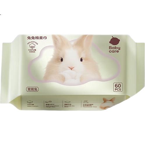 Babycare Bunny Cotton Soft Wipes, 100% хлопок, влажные и сухие, 60 шт. в упаковке, 12 упаковок