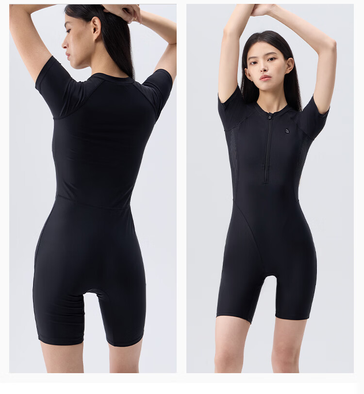 Keep Women's One-Piece Knee-Length Professional Swimsuit Slim Chlorine-Resistant Conservative Spa Swimsuit 933 Black L 20