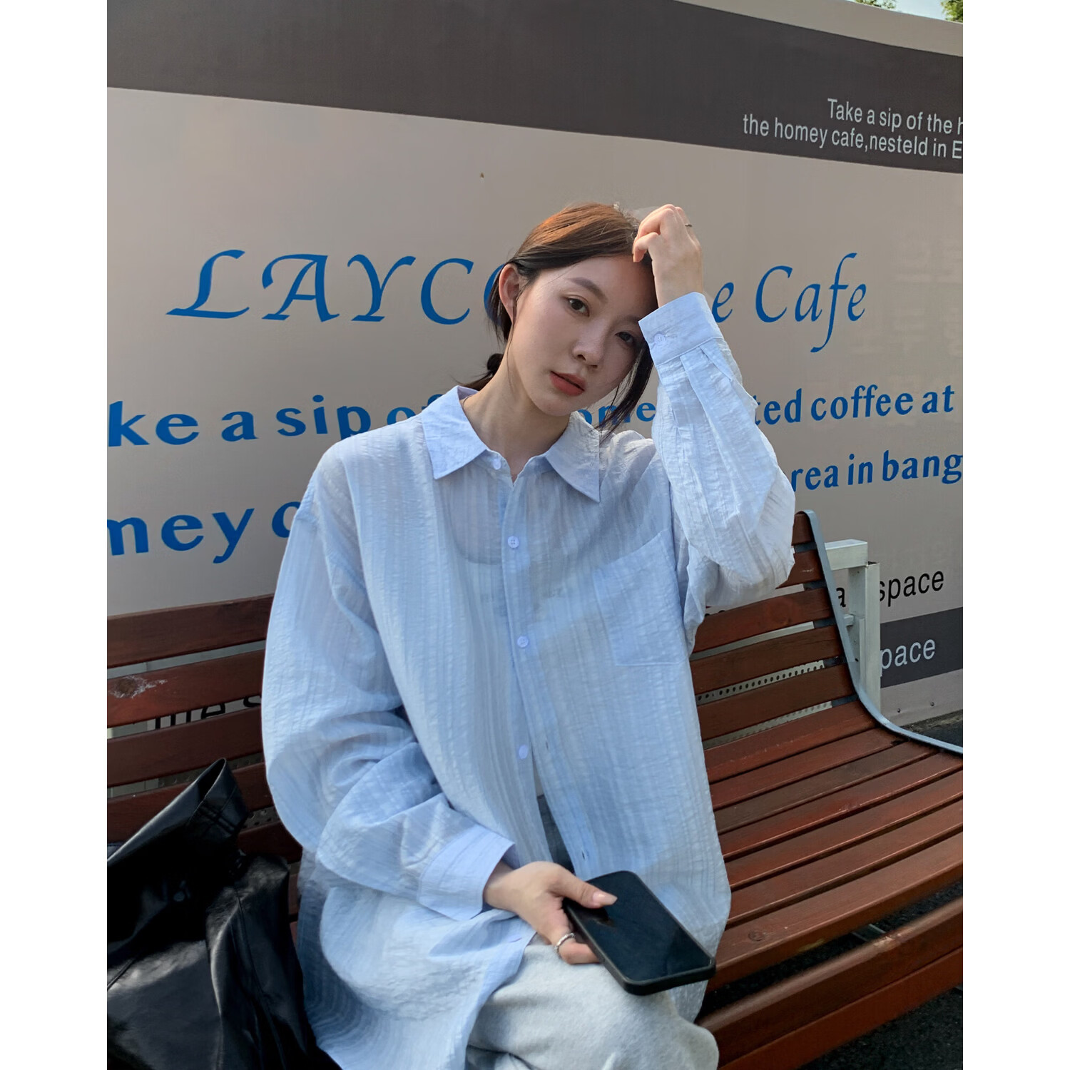 ICH MODE "Island Memory" Summer Physical Sunscreen Shirt Beach Tencel Shirt Cover-up Lightweight Jacket Blue XL