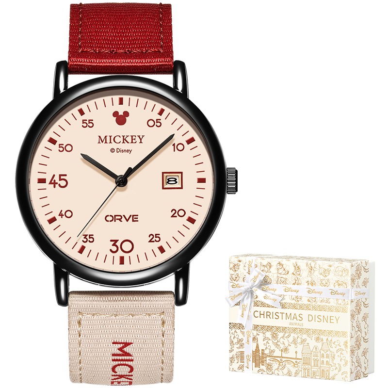 Disney Women's Watch Vintage Canvas Strap High School Student Stylish Exam Watch Gift Box Birthday Present