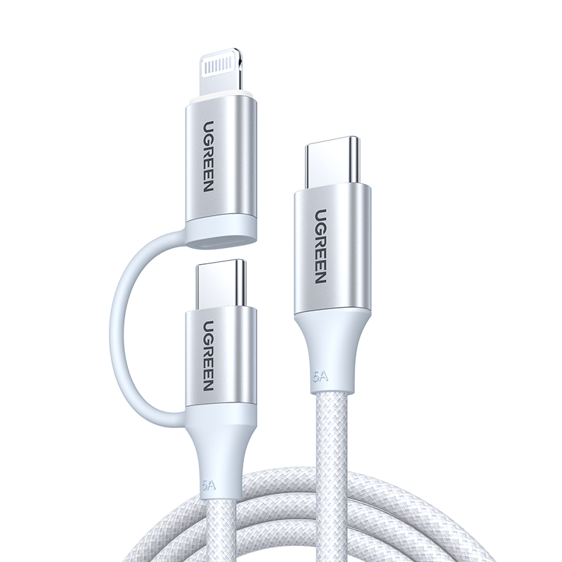 UGREEN [Official MFi Certified] Two-In Charging Cable for Apple 8-17, PD100W Fast Charging Data Cable, Type-C to Lightning, Dual-Use IPhone Cable, 1 Meter