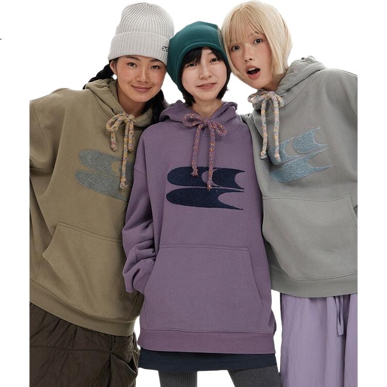 Crying Center Autumn Winter Hooded Logo Polka Dot Drawstring Fleece Thickened Sweatshirt Light Gray S