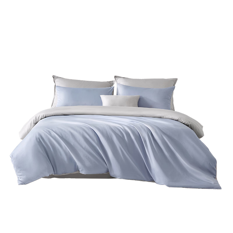 Luolai Home Textiles 60-Thread Count Pure Cotton Four-Piece Set, 100% Xinjiang Cotton Bedding, Light Blue, 200*230 cm
