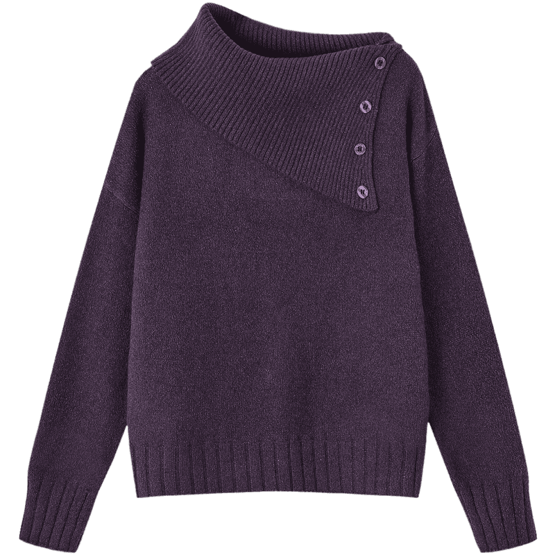 Demana Red Rose Nocturne Winter Vintage Elegant Asymmetric Neckline Slimming Knit Sweater for Women