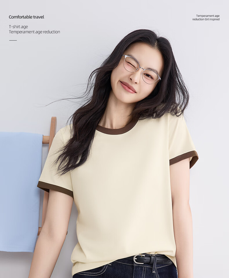 Urban Beauty Pure Cotton Short Sleeve Women's T-Shirt Summer 2026 New Plus Size Slimming Top Petite Color Block Casual Tee 2