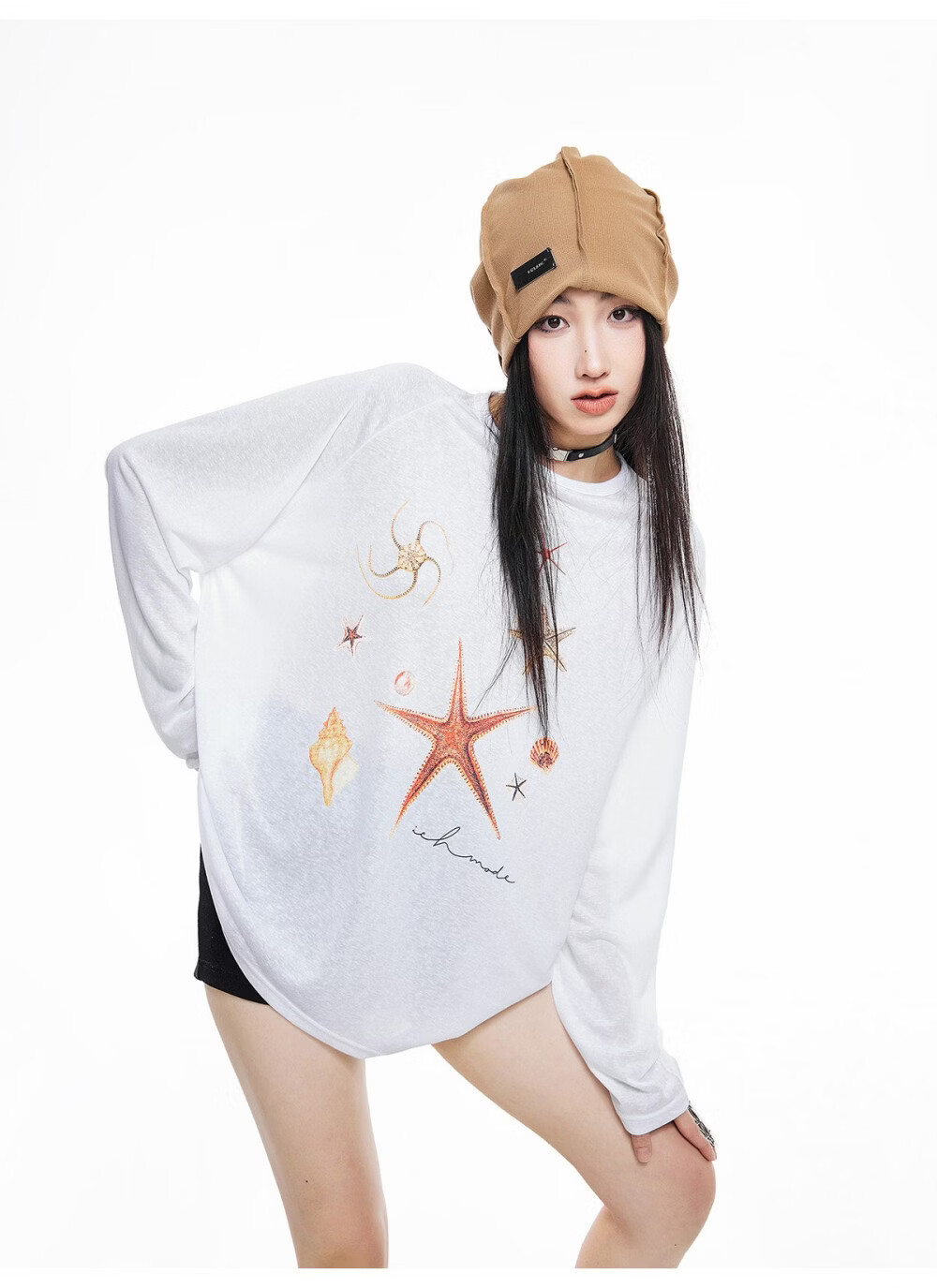 ICH MODE American Style Lightweight Cooling Physical Sunscreen Cover Shirt Women Summer New Loose Long Sleeve T-Shirt White S 37