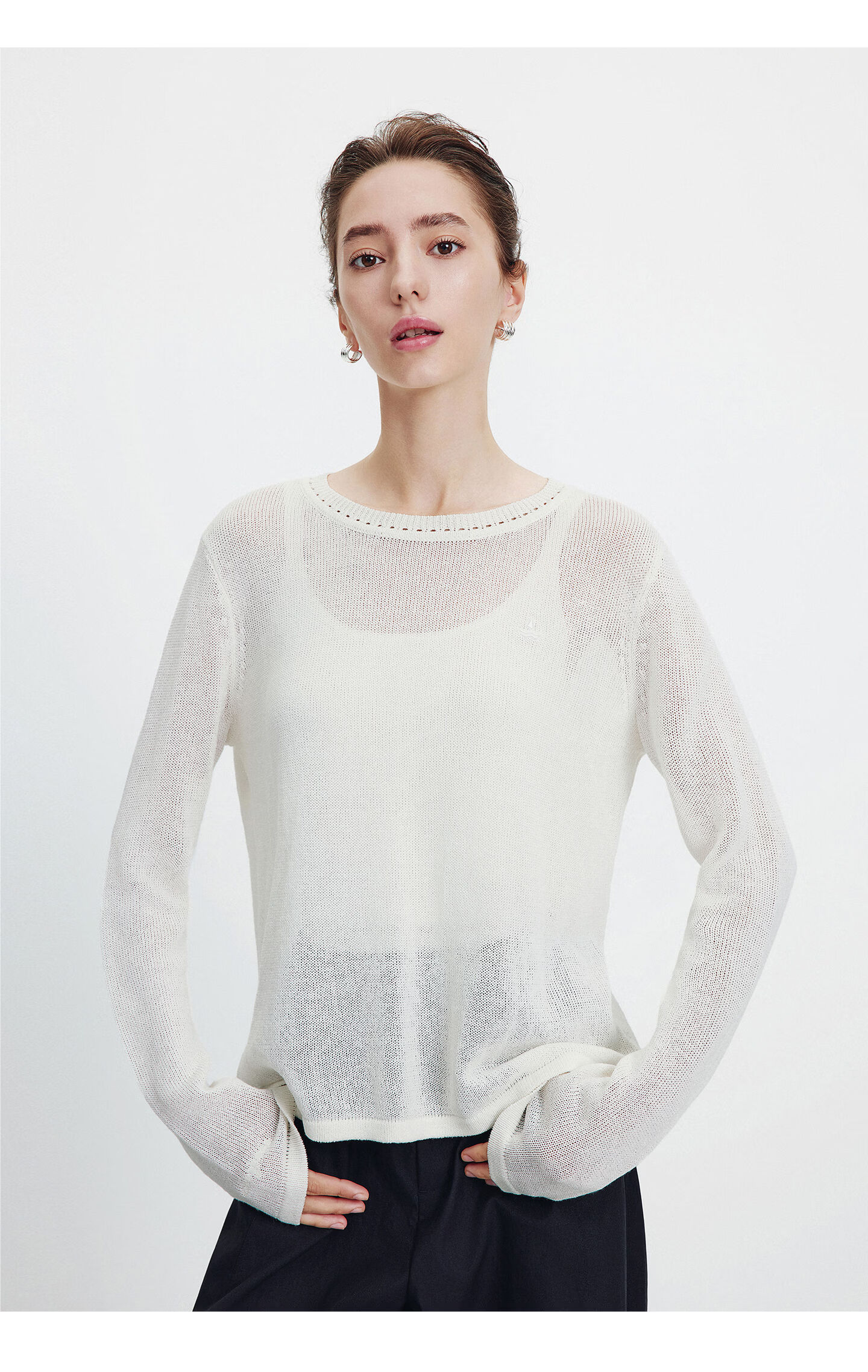 Navigare Fashion Week Same Style Small Sailboat 26 New Women's Lightweight Knit Round Neck Hollow Out Sweater Top 2314006501 34