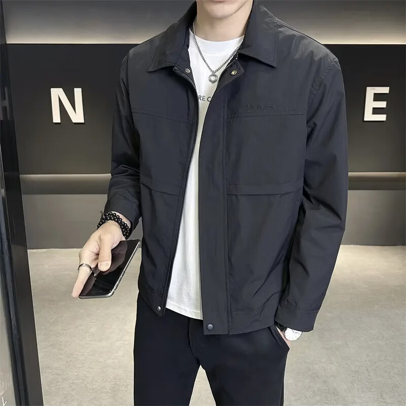 ROMON Men's Jacket Spring Autumn Turn-down Collar Business Casual Workwear Windproof Coat Khaki 3XL 9