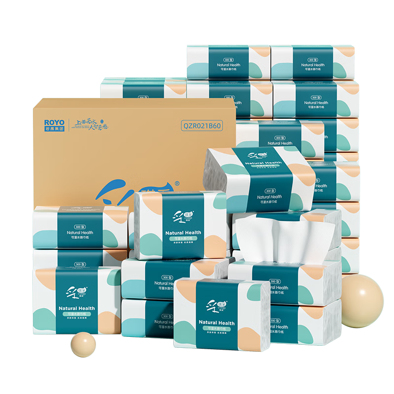 C'CHOICE Thick Facial Tissues, 5-Ply, 300 Sheets * 60 Packs, Natural Wood Napkins, Toilet Paper, Face Towels, Bulk Wholesale for Home Use