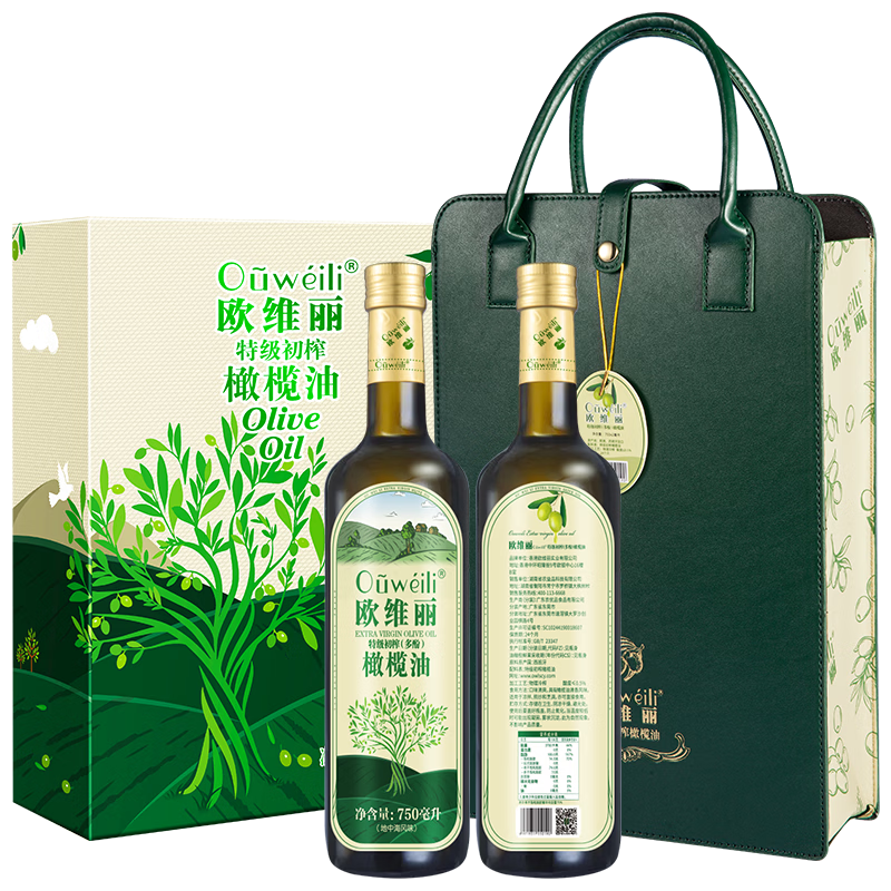 欧维丽（Ouweili）【保真橄榄油】 特级初榨多酚橄榄油750ml*2瓶礼盒 送礼福利