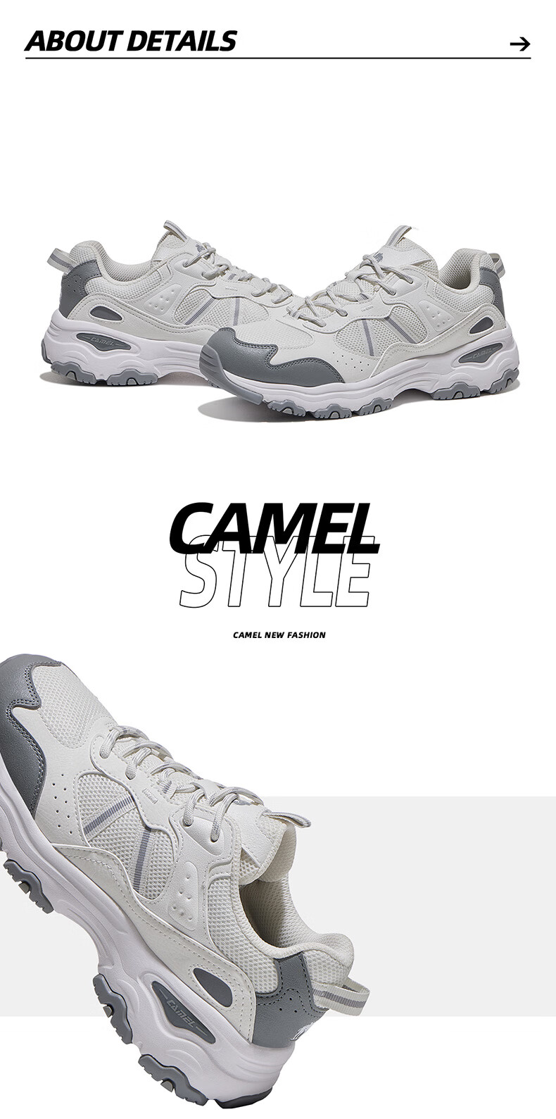CAMEL Xinghai 2nd Generation Men's Breathable Thick-Soled Casual Sports Shoes K16B09L7075 Black/Castle Gray Size 42 13