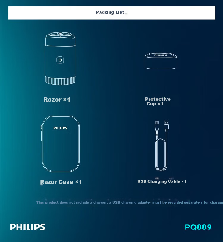 PHILIPS Electric Shaver Black Magic Portable Mini Waterproof Razor PQ889/06 New Year Gift for Boyfriend Husband Travel Essential 5