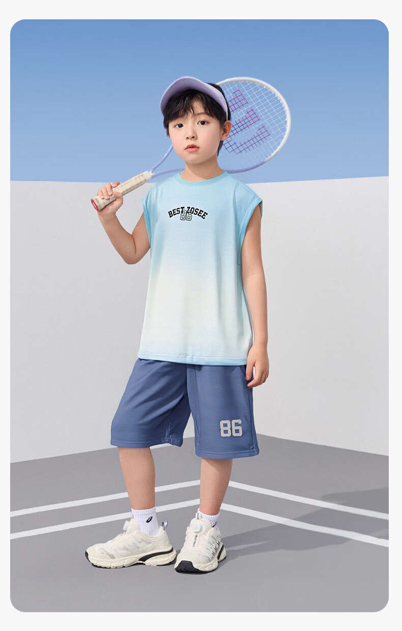 Zuo Xi Boys Quick-Dry Sports Vest Set 2026 New Summer Children's Mesh Moisture-Wicking Short Sleeve Mint Green 150 35