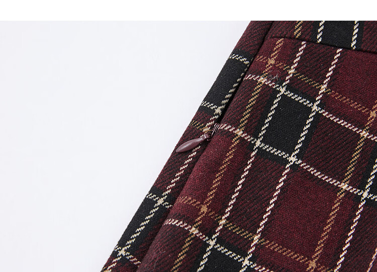 Demana [Smart Academy] Winter Retro Plaid Stand Collar Splicing Design A-Line Petite Women's Dress 14