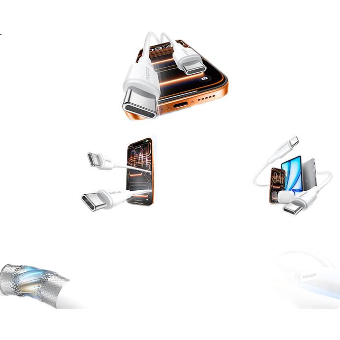 Кабель Shanmo Type-C PD60W, 1.5м, белый, для iPhone 16/17, iPad, ноутбуков