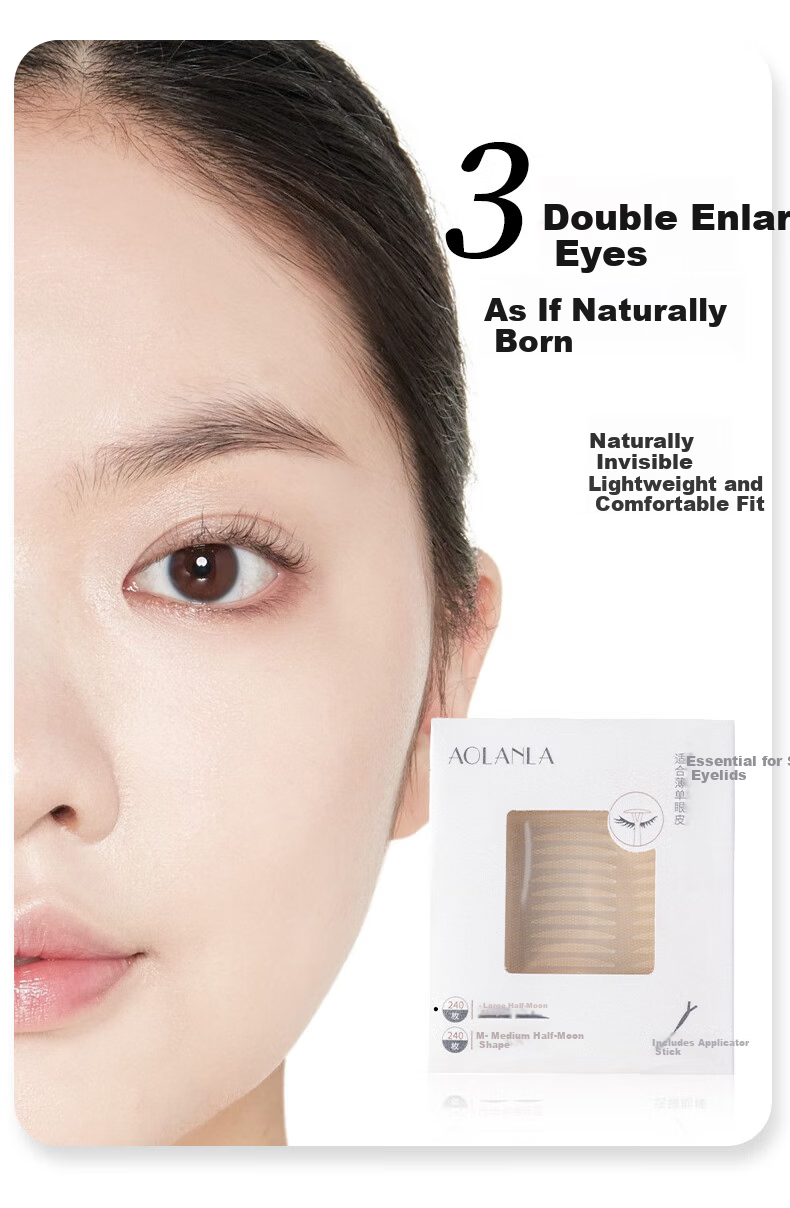 AOLANLA Double Eyelid Tape Realistic Lace Lightweight Invisible Natural Fit Non-Curling 240pcs L Size for Men and Women 3