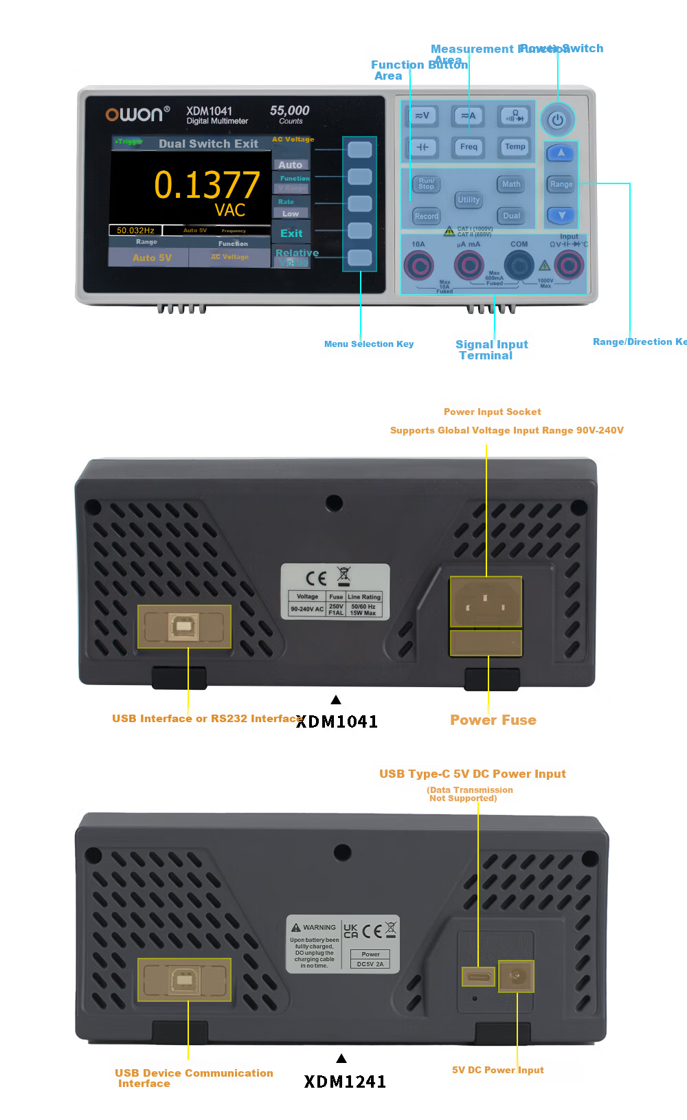 Owon Desktop Multimeter XDM1041 4.5-Digit 55000 Counts Industrial Maintenance USB Interface 7