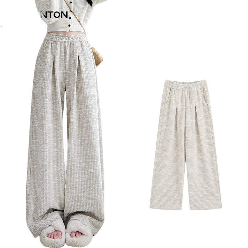 FitonTon Women's Casual Pants Small Fragrance Style Wide-Leg Pants 2025 Autumn Winter New Draped Straight-Leg Loose Slim Pants for Women