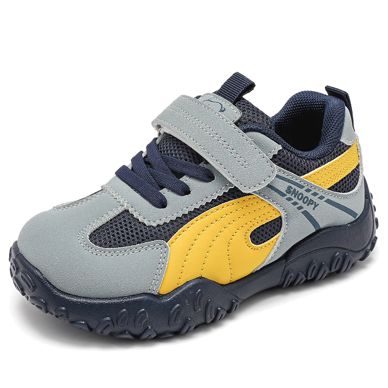 SNOOPY Kids Casual Sports Shoes Lightweight Soft Sole German Training Shoes Boys Girls Blue/Yellow Size 35 Model 0037