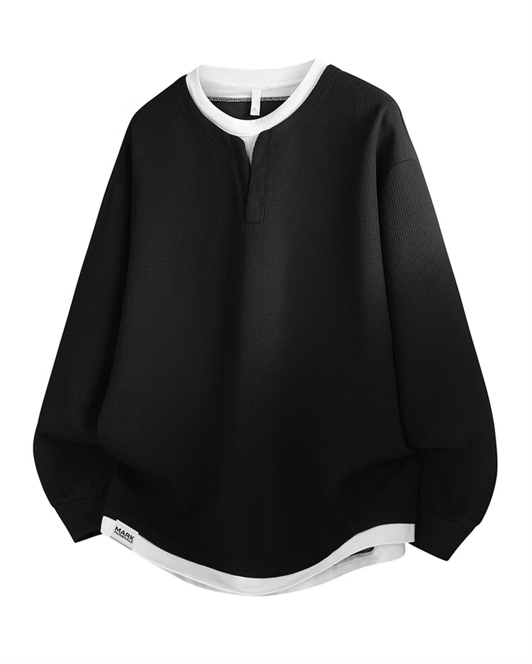 MARK FAIRWHALE Men's Spring Casual Long Sleeve Sweatshirt Fake Two-Piece T-Shirt Light Gray M 1