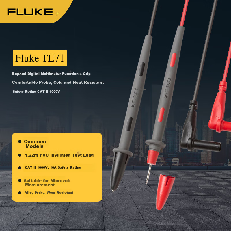 FLUKE TL71 Test Leads CAT II 1000V 10A Safety Rating for Digital Multimeters F106, F107