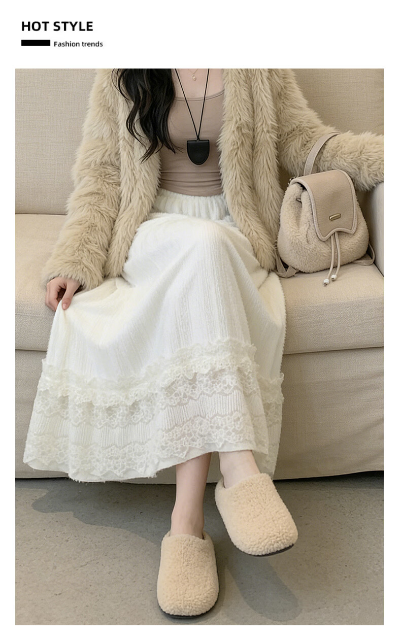 Langsha Plush Accordion Pleated Skirt Sweet Elegant Lace Splice Skirt 2026 Early Spring New Gentle Fairy Cake Skirt 14