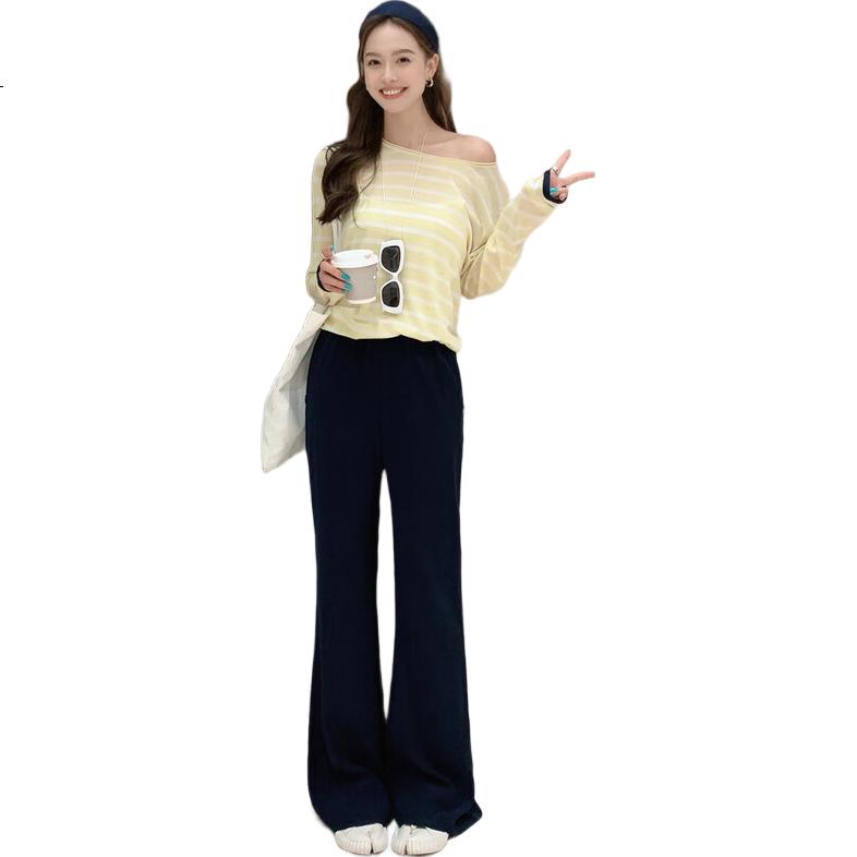 MEIYANG Fishtail Flared Pants, Imported Composite Yarn Elastic Retro Micro-Flare Pants, Navy Blue Extended Version, Size M