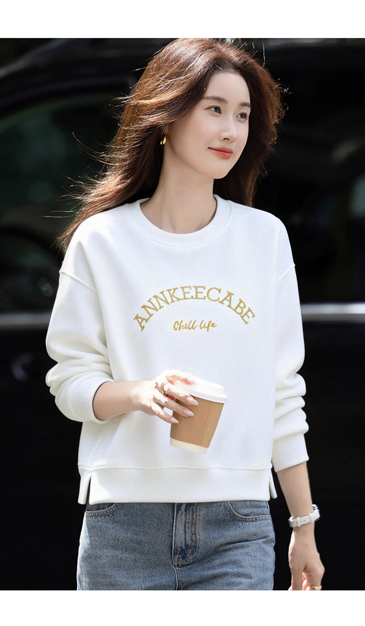 Chushen Crew Neck Printed Sweatshirt Women Lazy Style Casual Long Sleeve Top S143W1004 Light Gray XL 27