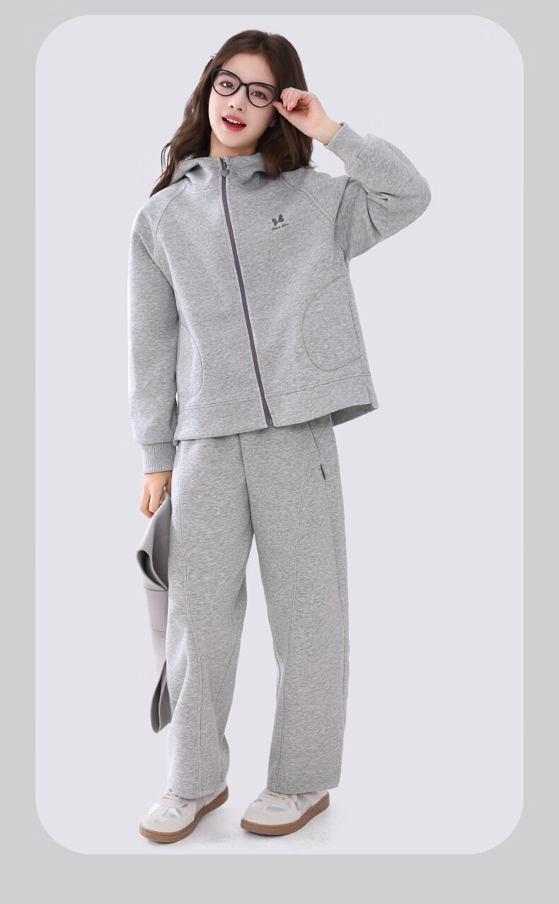 Disney Girls Casual Set Spring Autumn New Children's Hooded Sportswear Youth Sweatshirt and Sweatpants FT001 Heather Gray 150 11