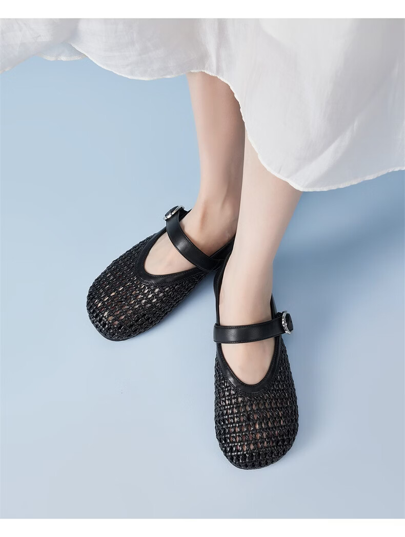 Eierkang Women's Spring Summer Hollow Woven Breathable Mary Jane Flat Shoes 29421W Silver Size 35 7