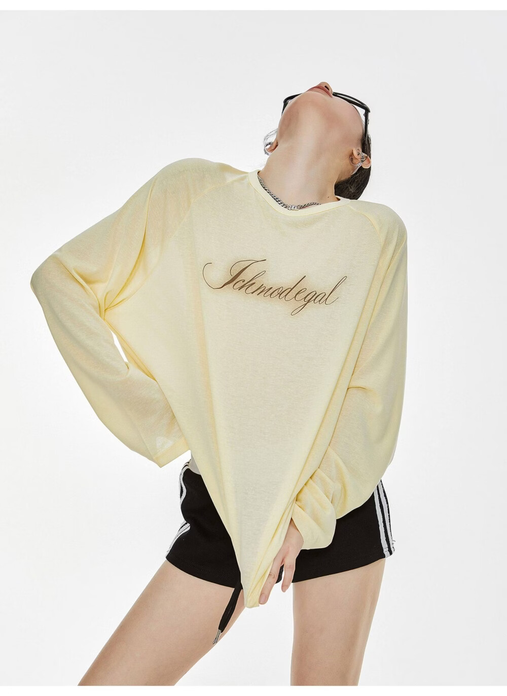 ICH MODE American Style Physical Sunscreen Cooling Loose Long Sleeve T-Shirt Lightweight Lazy Style White S 26