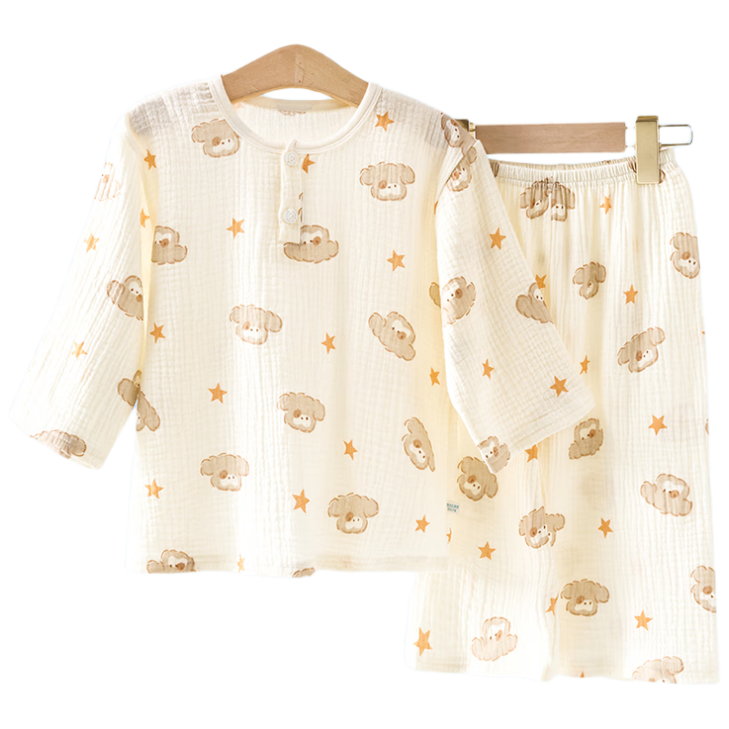 Mianqixiong Children's Pajamas 2026 Summer Thin Short Sleeve Homewear Set Boys Girls Baby 100% Cotton Class A Air Conditioning Clothes