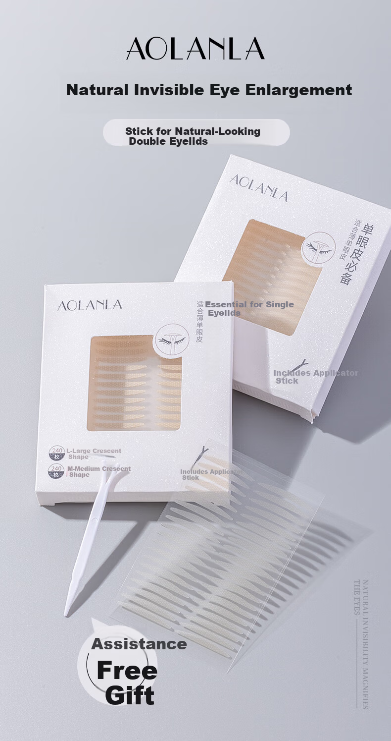 AOLANLA Double Eyelid Tape Realistic Lace Lightweight Invisible Natural Fit Non-Curling 240pcs L Size for Men and Women 1