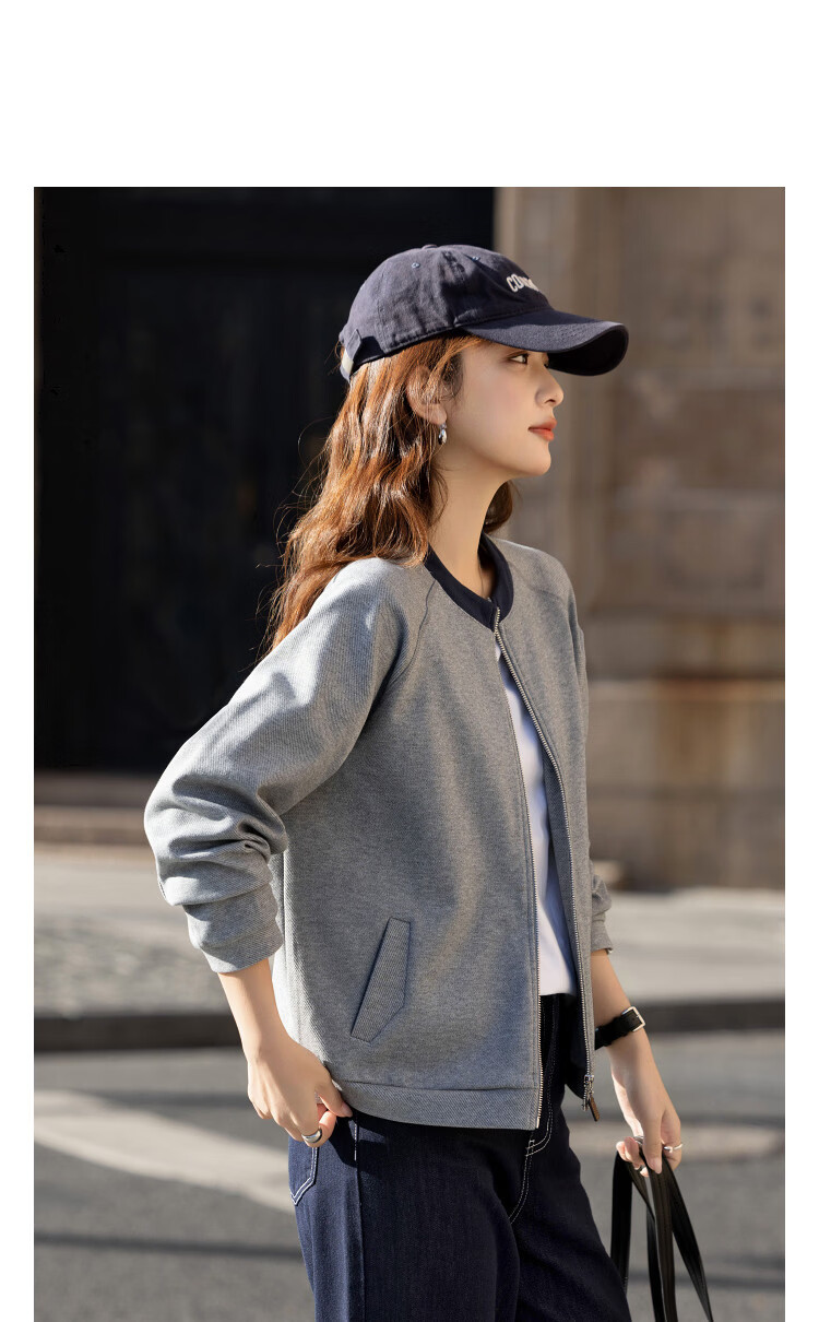 Demana Vintage Style Spring Cloud Oxygen Cotton Colorblock Stand Collar Leather Strap Zipper Loose Fit Petite Women's Jacket 11