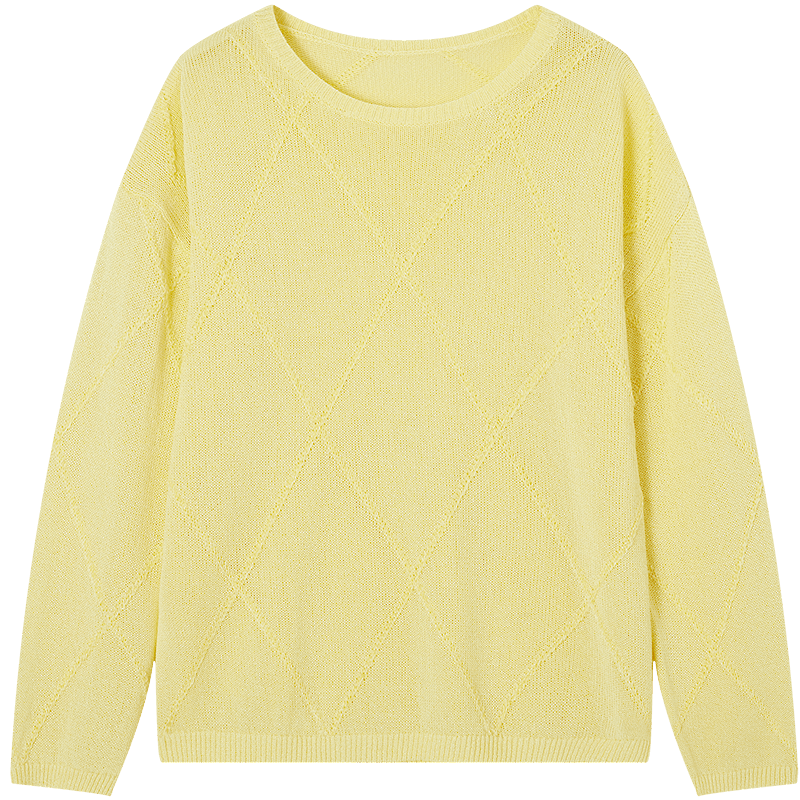 Demana [with Tencel] Spring Cloud Breath Boat Neck Sweater Diamond Jacquard Ribbed Loose Women's Knitwear