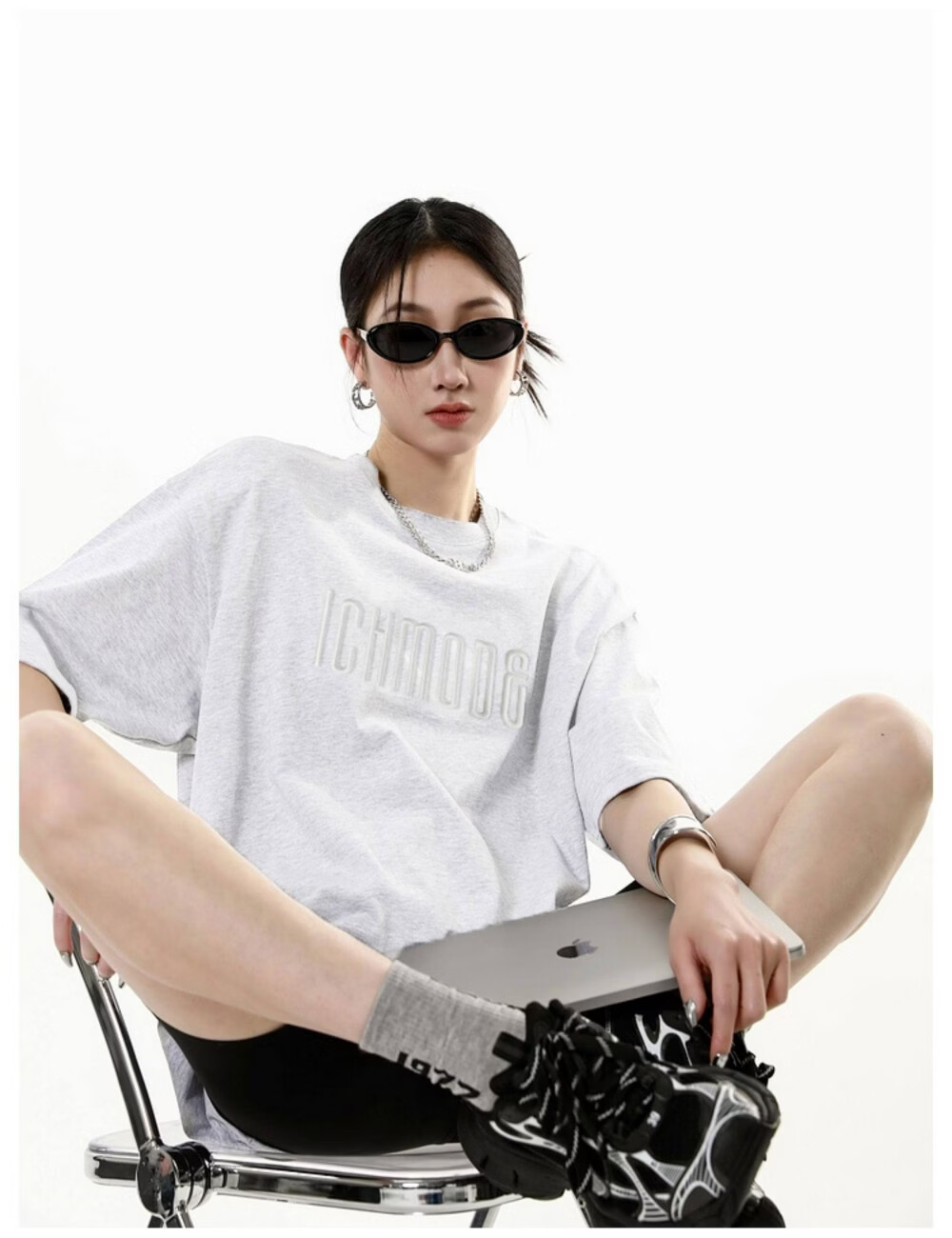 ICH MODE American Vintage Heavyweight Short Sleeve T-Shirt Women Summer New High Street Loose Half Sleeve Top Gray S 24