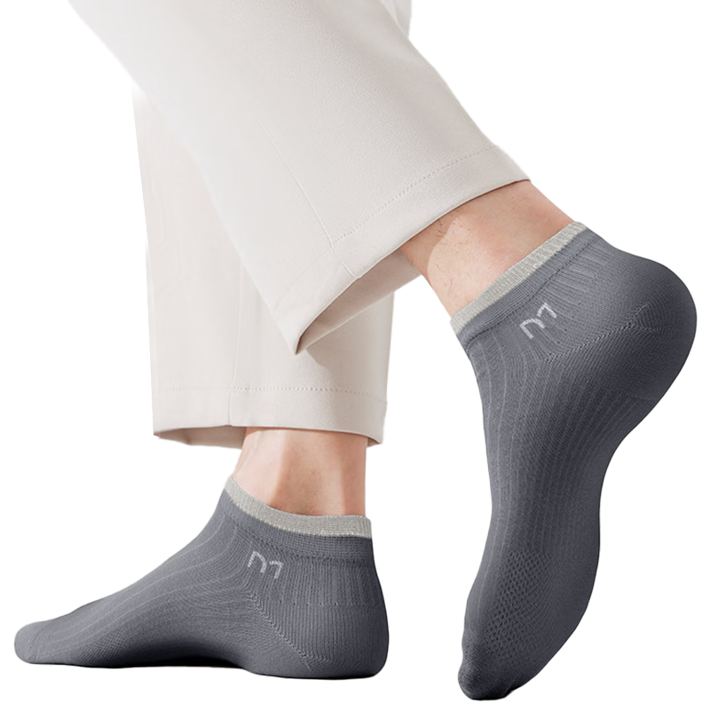 Mian Xiaonian Men's Short Cotton Socks Spring Summer [100% Pure Cotton 10A Antibacterial Deodorant] Double Ribbed Sports Style 10 Pairs Pack