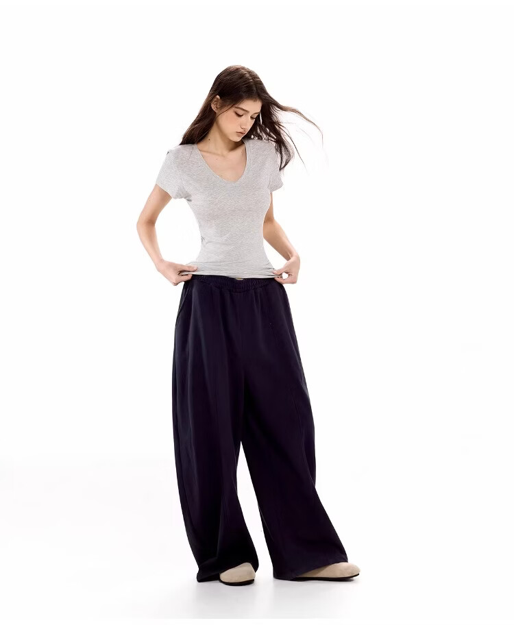 ICH MODE American Vintage Slim Fit V-Neck Cropped Short Sleeve T-Shirt Women Summer New Basic Shoulder Top Dark Purple S 21