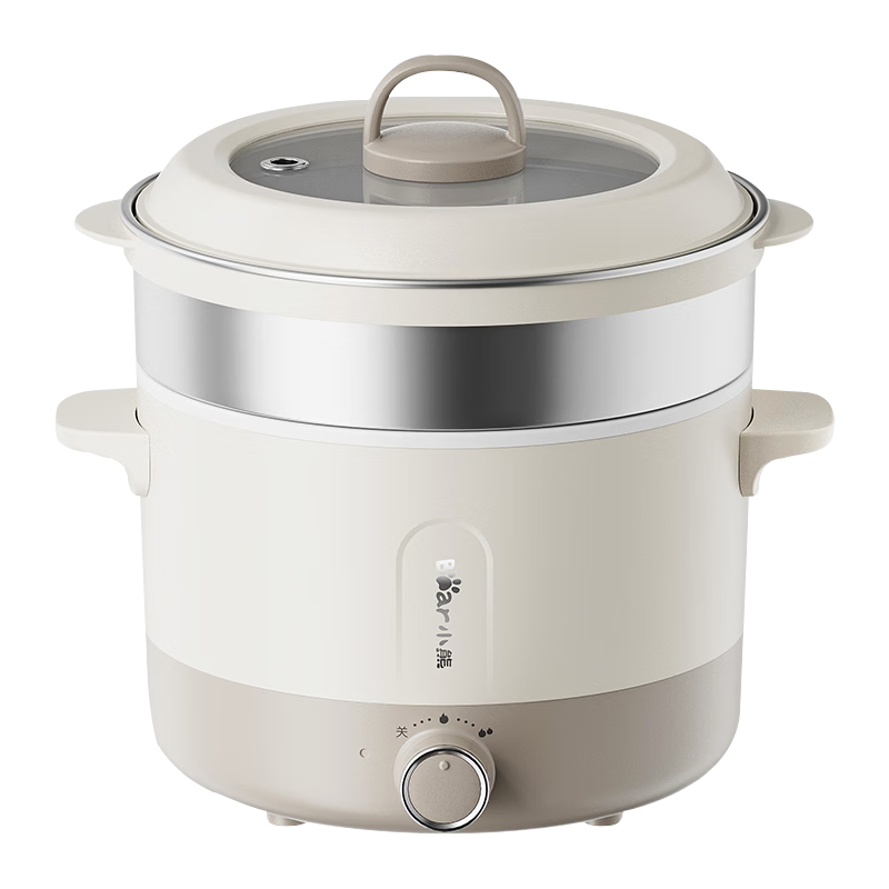 Bear Electric Cooking Pot, Multi-Functional Steamer And Hot Pot for Instant Noodles, Dorm Small Electric Pot 2.5L All-In Steaming And Cooking with Steamer Basket, Electric Steamer Pot for Steaming, Boiling, Frying And Stir-Frying DRG-Q25W2
